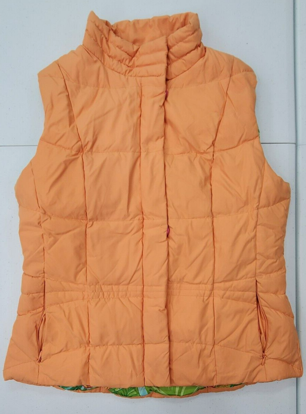Lilly Pulitzer Peach/Coral Down Puffer Vest Women's Size S Quilted Used